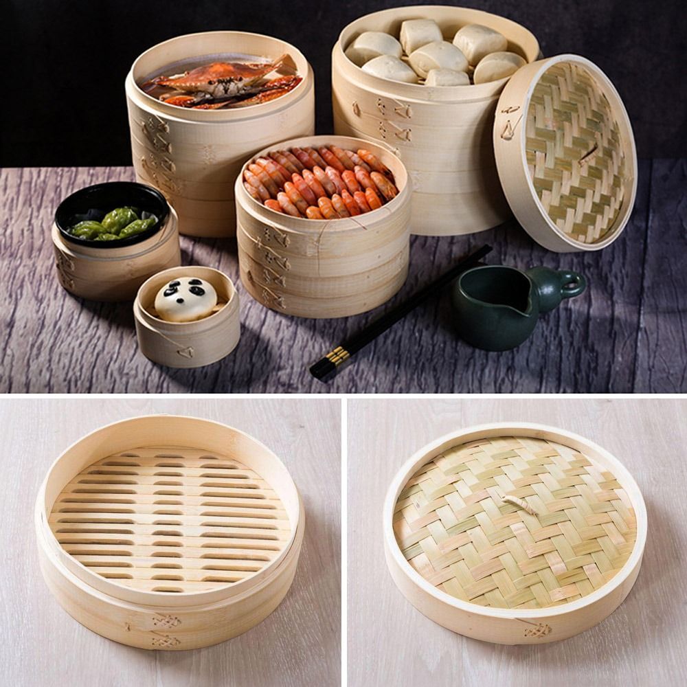 Bao Steamer Bamboo - Chinesischer Bambus-Dampfgarer für Dim Sum, zum